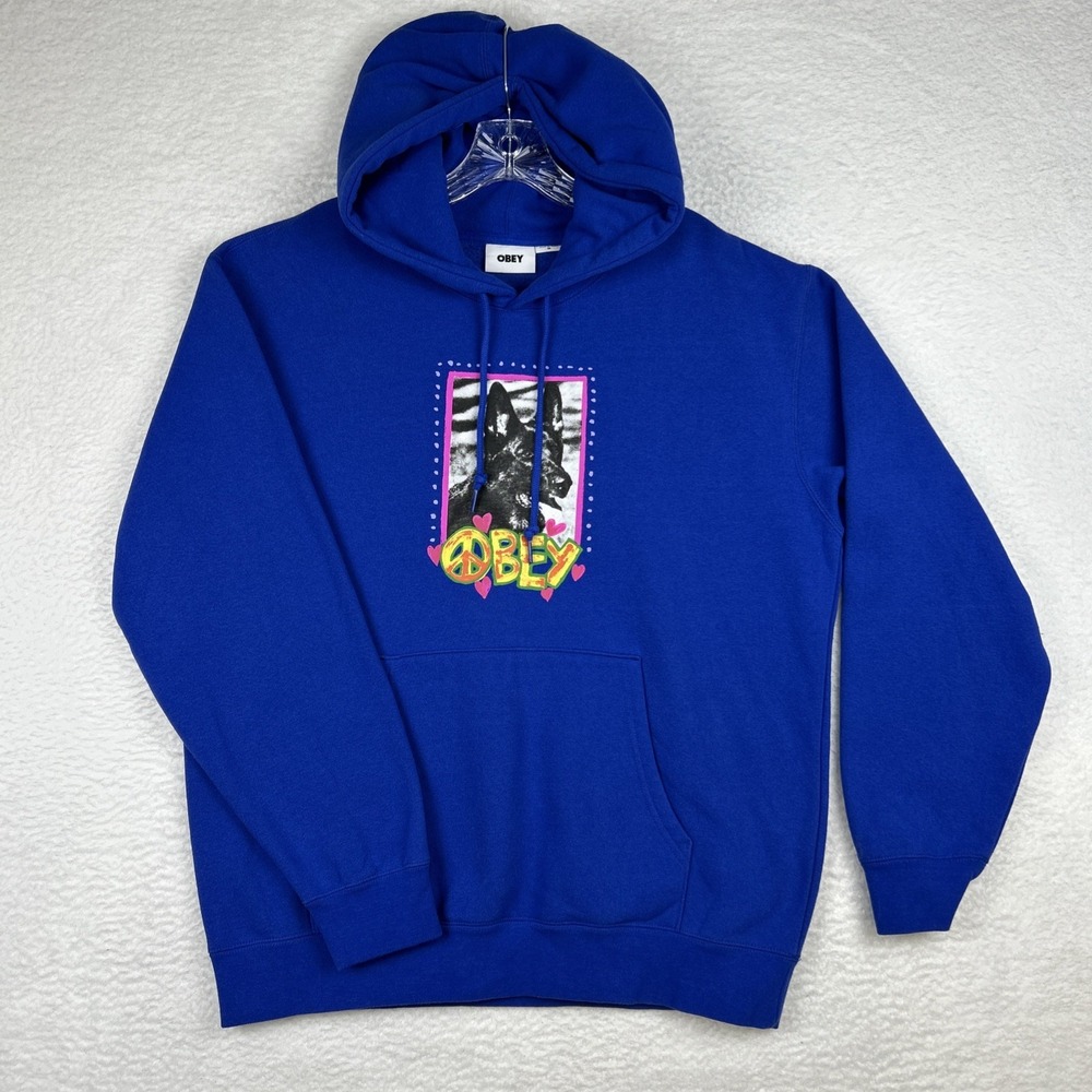 OBEY Peace Dog Hoodie Sweatshirt Blue Men's Medium